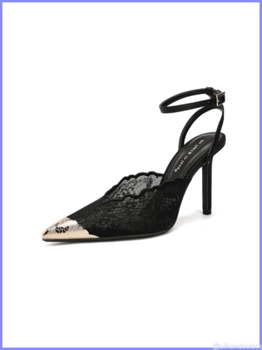 Lace Slingback Pointed-Toe Stiletto Heels with Ankle Strap